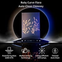 Wonderchef Ruby Curve Flora 90 cm Auto Clean Wall Mounted Chimney (Black 1200 CMH)