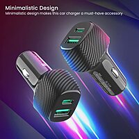 Portronics 43W Dual Output Car Charger 25W Type-C PD + 18W USB Fast Charging Black