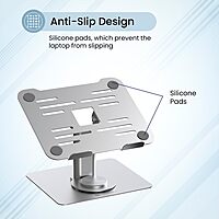 Portronics Twister – 360° Adjustable Metal Laptop Stand, supports up to 10kg, ergonomic design for comfort, lightweight and portable, perfect for home or office use, enhances airflow and cooling.