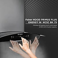 Faber 75 cm 1500 m³/hr Autoclean Curved Shape Kitchen Chimney HOOD PRIMUS PLUS ENERGY IN HCSC BK 75 with SS Baffle Filter