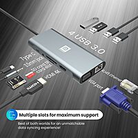Portronics POR 3248 MPort Vault 13-in-1 Metal Docking Station – HDMI, VGA, USB 3.0, SD, Ethernet