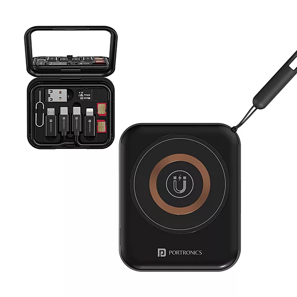 Portronics Smartpod 15W 3-in-1 Wireless Charger with Mirror & Cleaning Kit | Black