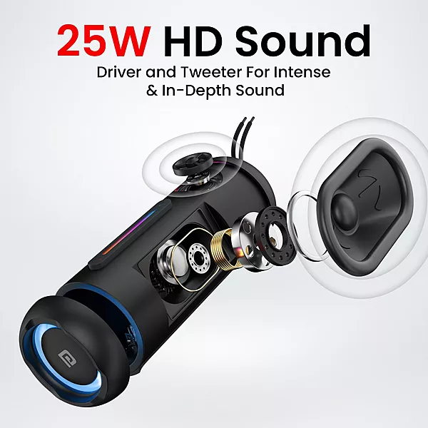 Portronics POR 2098 Breeze 5 25W Bluetooth Speaker – BT 5.3 | RGB | IPX5 | AUX/USB/TF | Black