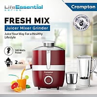 Cromptons Fresh-MIX, Juicer Mixer Grinder (2 Jars, High grade Stainless Steel mesh, unbreakable polycarbonate jar lids)