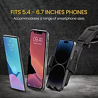 Portronics Clamp M5 – Car Phone Holder. Suction mount securely holds phones. Easy installation, adjustable, compatible with most smartphones.
