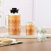 Borosil Artisan Series Vista 1000ml Multipurpose Jug with 2 pc Medium (295 ml) Glass Set | 100% Borosilicate, Fridge & Freezer, Dishwasher Safe | Glass Jug with Tumbler | Transparent