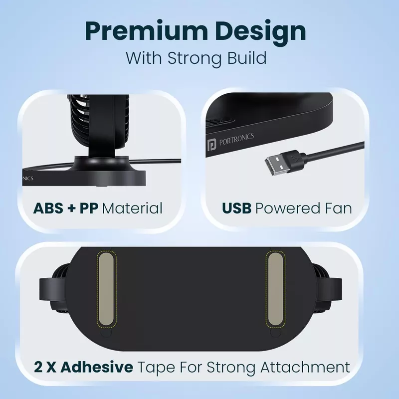 Portronics TwinCool Dual USB Fan features 360° adjustable heads for optimal airflow. Compact and portable, it’s perfect for home or office use. Dual USB ports ensure versatile connectivity.