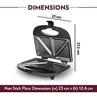 Borosil Klassy 800 Watt Sandwich Maker, 2 Slice Sandwich Maker, Non-stick Nontoxic plates opens 90°, BPA & PTFE Free