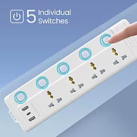 Portronics Power Plate 19 – 4 Sockets, 5 Switches, 2000W, Surge Protection, Compact Design, Ideal for Home/Office, Overload Protection, Durable Build, Easy to Use, Perfect for Multiple Devices.