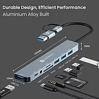 Portronics Mport 8 Plus – Dual Hub, 8-in-1, USB & Type-C, offers versatile connectivity with multiple ports for seamless data transfer and charging, perfect for modern devices and multitasking.