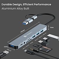 Portronics Mport 8 Plus – Dual Hub, 8-in-1, USB & Type-C, offers versatile connectivity with multiple ports for seamless data transfer and charging, perfect for modern devices and multitasking.
