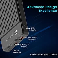 Portronics Luxcell B12 10,000mAh Ultra Slim Power Bank 12W Output USB-A Output Port & Type C Input Port