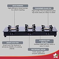 Wonderchef Platinum Plus 3 Burner Auto Glass Cooktop 6mm Toughened Glass LPG Compatible