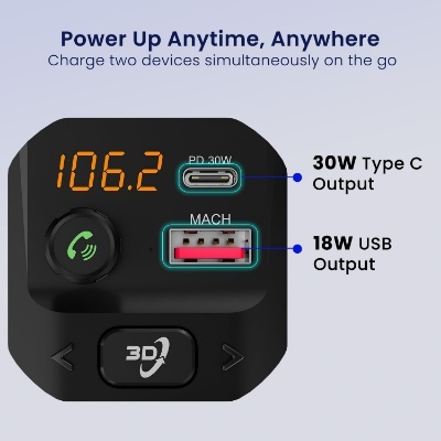 Portronics Auto 10 Plus Car Bluetooth Receiver with Hands-Free Calling & Music, 3D Surround Sound, 30W Type-C PD, 18W USB Fast Charging, Bluetooth-FM for Wireless Car Stereo Audio (Black) Portronics Auto 10 Plus Car Bluetooth Receiver with Hands-Free Calling & Music, 3D Surround Sound, 30W Type-C PD, 18W USB Fast Charging, Bluetooth-FM for Wireless Car Stereo Audio (Black)