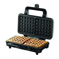 Borosil 1000W Neo Waffle Maker | Non Stick Coating, Square, Anti Skid Rubber Feet, Automatic Temperature Control | 2 Year Warranty, Silver