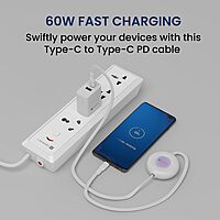 Portronics POR 2271 Konnect Recoil USB-C to USB-C Cable – 60W, 1M, Flat Retractable, White