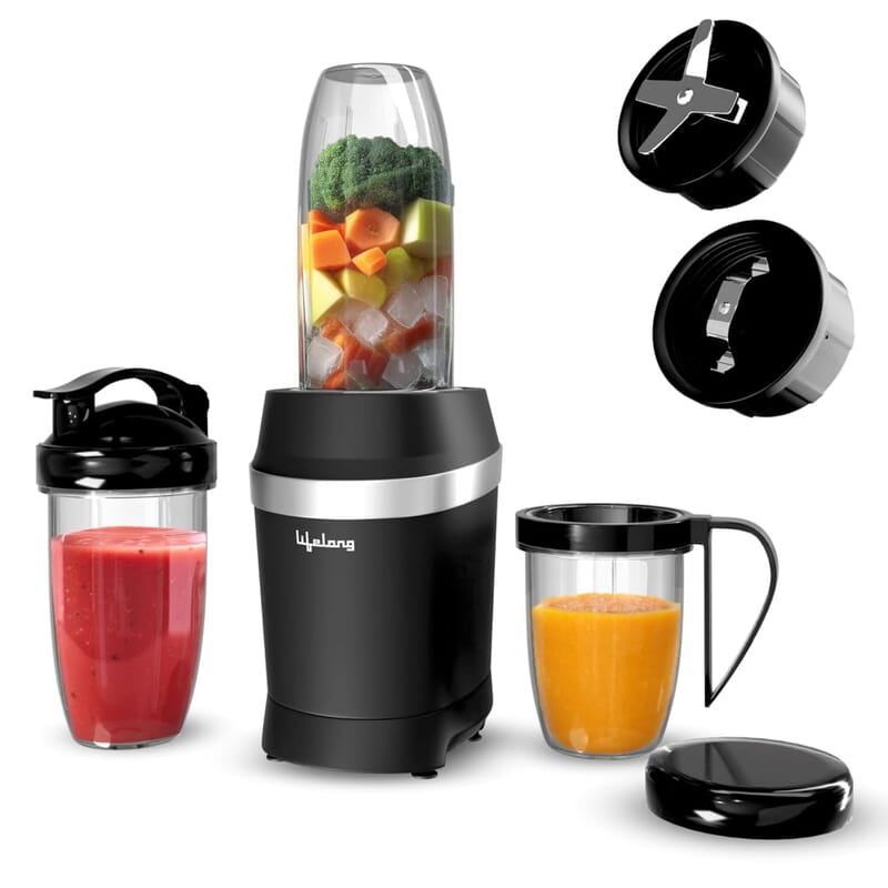 Lifelong Nutri Blender for Smoothies and Juices 100% Copper Motor- 1000 Watt with Detachable Handle 3 jars Mixer Grinder