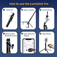 Portronics Lumistick Pro – 360° Smart Selfie Stick: Capture amazing selfies with 360° rotation, Bluetooth, and built-in LED light.