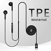 Portronics Conch Theta C – Type-C Earphones, with built-in Mic, sleek design, superior sound quality, comfortable fit, perfect for music lovers and calls, available in stylish black color.