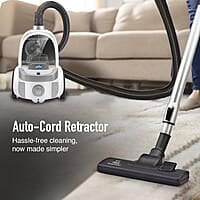 KENT Force Cyclonic Vacuum Cleaner KSL 160  2000W Washable HEPA Filter  Low Noise Rubberized Wheels Multiple Accessories Bagless Design Auto Cord Retractor White/Silver