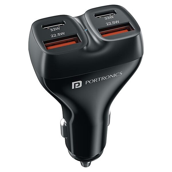 Portronics Car Power Quard 111W 4 Port Car Charger Dual Type-C PD & USB Fast Charging