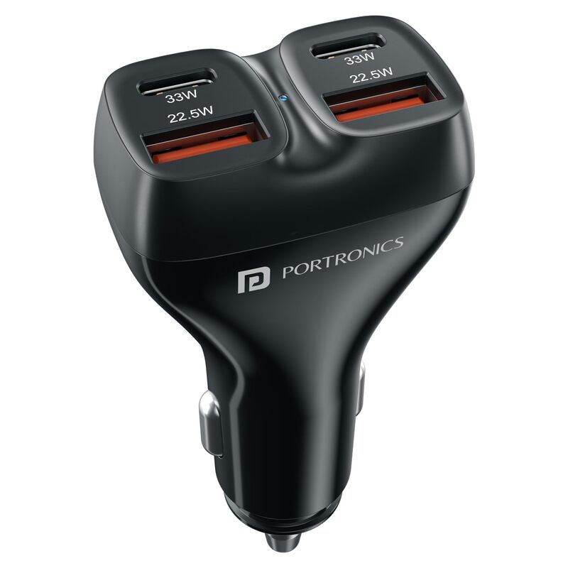 Portronics Car Power Quard 111W 4 Port Car Charger Dual Type-C PD & USB Fast Charging