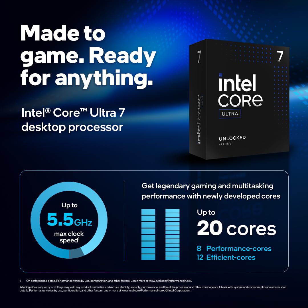 Intel Core Ultra 7 265KF Processor – 20 Cores | LGA1851 | Up to 5.5GHz Turbo