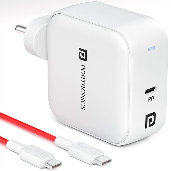 Portronics Adapto 65C 65W Type-C GaN Fast Charger | PD USB-C Wall Adapter White