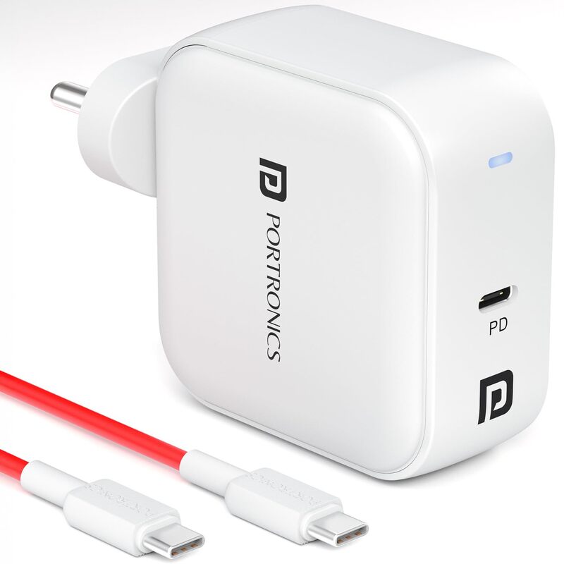 Portronics Adapto 65C 65W Type-C GaN Fast Charger | PD USB-C Wall Adapter White