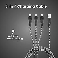 Portronics Konnect J9 3-in-1 Charging Cable – 3A Fast Charging | Data Sync | 1.5M Tangle-Free Cable