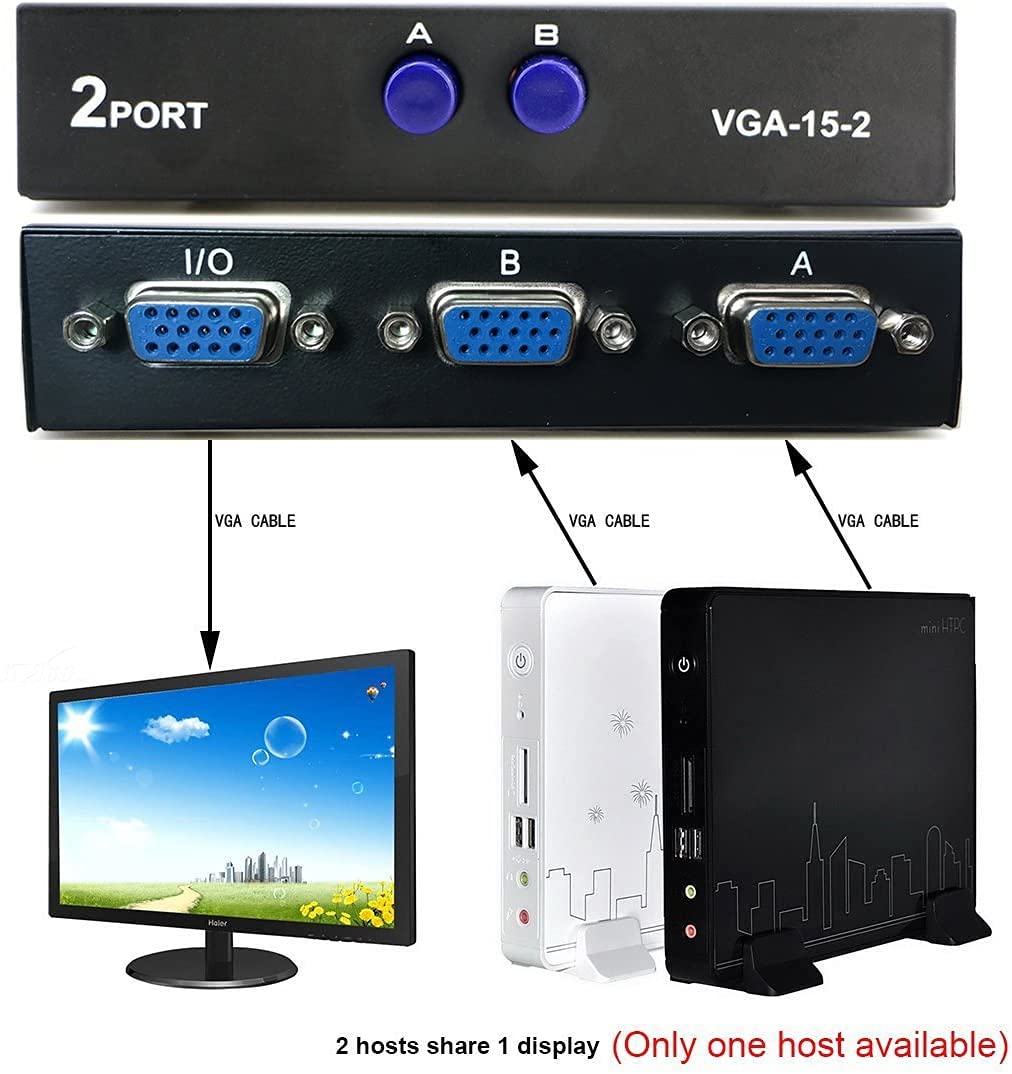 VGA 2 in 1 Out 2 Port VGA Switch Press Button Two Way VGA Video Switch for PS4 ,PC, TV,Projector ,Monitor VGA 2 in 1 Out 2 Port VGA Switch Press Button Two Way VGA Video Switch for PS4 ,PC, TV,Projector ,Monitor