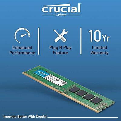 Crucial Basics 8GB DDR4 1.2v 2666Mhz CL19 UDIMM RAM Memory Module for Desktop, Green Crucial Basics 8GB DDR4 1.2v 2666Mhz CL19 UDIMM RAM Memory Module for Desktop, Green