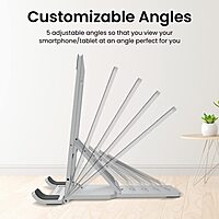 Portronics Modesk One Stand – Silver, Adjustable to 5 Angles, Ergonomic Design, Lightweight, Portable, Ideal for Laptops, Tablets, and Smartphones, Enhances Comfort and Productivity, Sleek Finish.