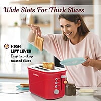 Borosil Krispy Pop-up Toaster, 2-Slice Toaster, 7 Browning Settings, Removable Crumb Tray, 800 W, Red