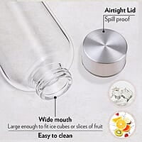 Borosil Artisan Series Roma 1000 ml Narrow Mouth Glass Bottle with Metal Lid | 100% Borosilicate, Fridge Safe, Leakproof, Easy to Carry | Store Water, Lassi, Juice, Smoothies | Dishwasher Safe