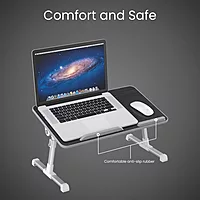 Portronics My Buddy Plus Adjustable Laptop Table with Fan (Black) offers ergonomic design, adjustable height, and built-in cooling fan. Perfect for comfortable work or leisure on your laptop.