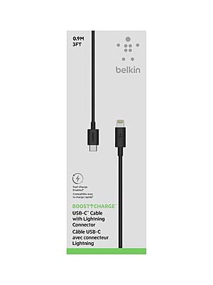 Belkin International Lightning Cable 2A 1m USB-C Cable with Lightning Connector Belkin International Lightning Cable 2A 1m USB-C Cable with Lightning Connector