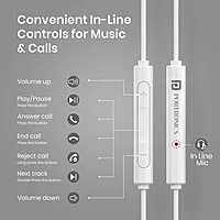 Portronics Conch Theta L – 8-Pin Earphones with Mic, featuring a sleek white design, high-quality sound, and comfortable fit for an immersive audio experience on the go.