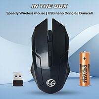 Lapcare Speedy LWM‑666 wireless mouse: 2.4 GHz connection, up to 2400 DPI, 3M click life, 10 m range, AA battery & 1‑year warranty.