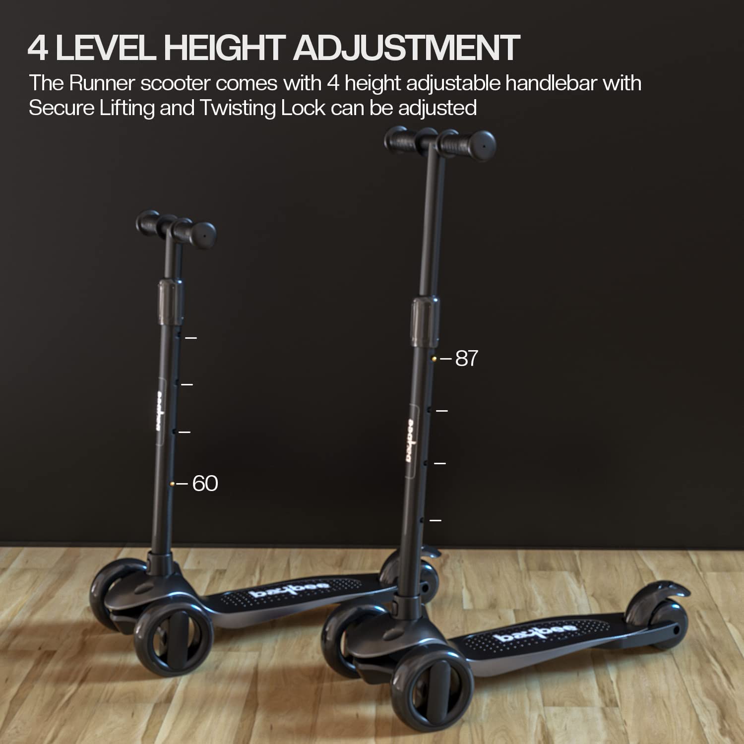 Baybee Alpha Glide Kick Scooter for Kids-Black Baybee Alpha Glide Kick Scooter for Kids-Black