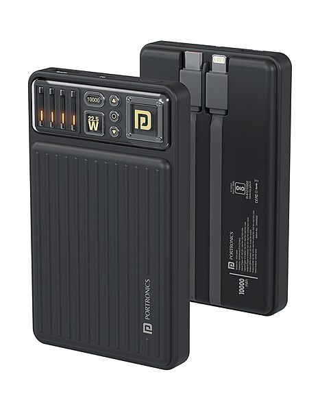 Portronics Luxcell Bind Mini 10K Power Bank – 10000mAh | 22.5W Fast Charging |Black