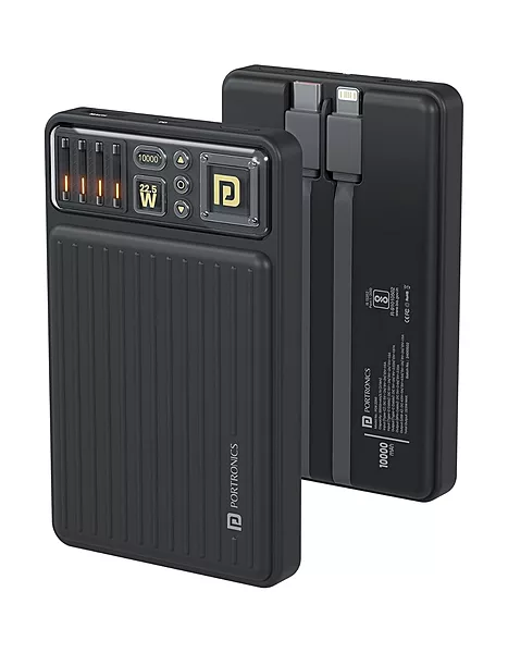 Portronics Luxcell Bind Mini 10K Power Bank – 10000mAh | 22.5W Fast Charging |Black