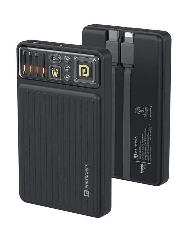 Portronics Luxcell Bind Mini 10K Power Bank – 10000mAh | 22.5W Fast Charging |Black