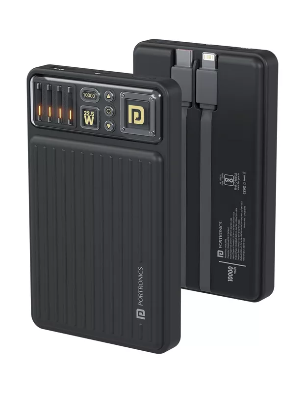 Portronics Luxcell Bind Mini 10K Power Bank – 10000mAh | 22.5W Fast Charging |Black