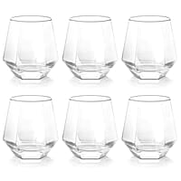 Treo by Milton Hexa On The Rocks Glass Tumbler, 6 Pc Set,300 ml Each,Transparent