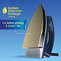 Crompton Greaves Rhino Plus 1250 Watt Blue Heavy weight Dry Iron with Golden American Heritage Coating