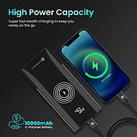 Portronics Power 10 10000 mAh 22.5 W PD Fast Charging  15W Li-Polymer Premium Edition Wireless Power Bank