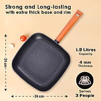 Wonderchef Caesar Forged Virgin Aluminium Grill Pan, 24cm, Black, Greblon C3 Non-stick Coating