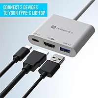 Portronics C-Konnect Type-C to HDMI Adapter (3-in-1) | Multiport USB-C Hub with 4K@30Hz HDMI, USB 3.0 @ 5Gbps, 100W PD Charging Port | For Laptop, MacBook, PC & Other Type-C Devices (White)