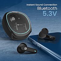 Portronics Twins S11 – Gaming TWS Earbuds, featuring Environmental Noise Cancellation (ENC), immersive sound, low latency, and a sleek blue design for an enhanced gaming experience.
